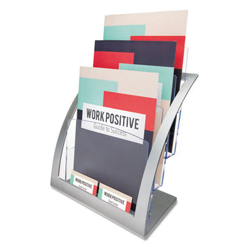 deflecto® 3-tier Literature Holder, Leaflet Size, 11.25w X 6.94d X 13.31h, Silver freeshipping - TVN Wholesale